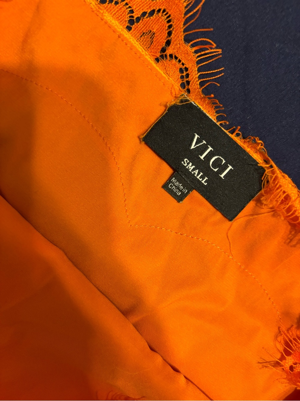 VICI Two-Tone Lace Trim Satin Slip Maxi Dress Orange Pink Sz S - Picture 4 of 5